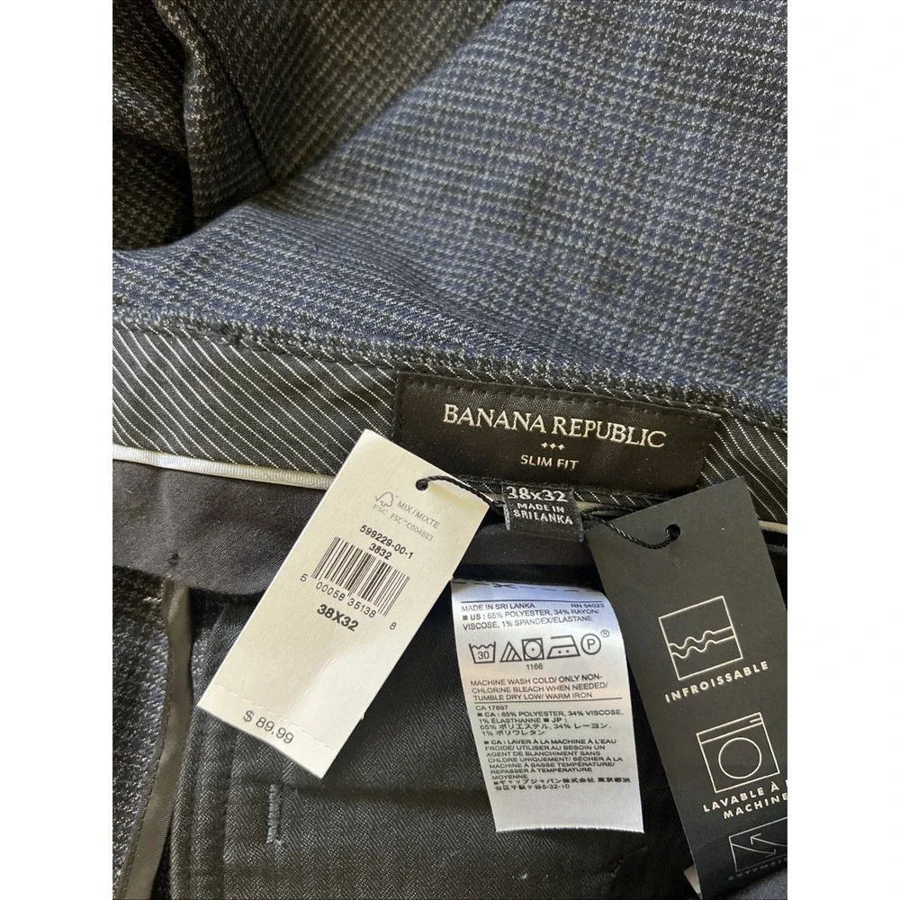Men's Banana Republic Slim Fit Plaid Dress Trouser Pants size 38x31 NWT